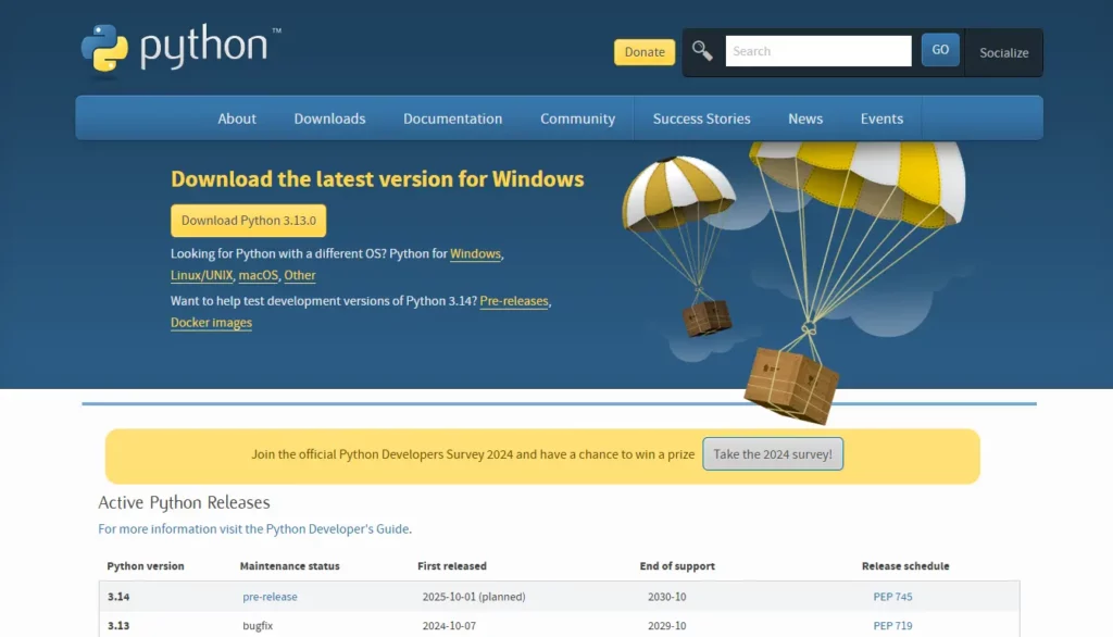 Python.org Screenshot