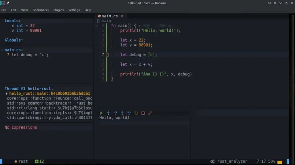 Debugging Rust 1.82 with NeoVim