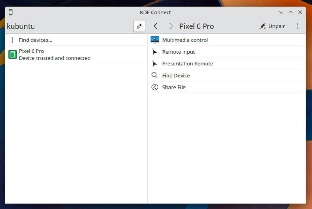 منوی kde connect 