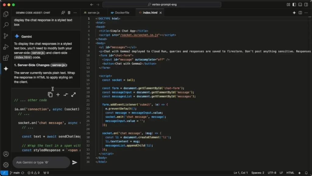 محیط Gemini Code Assist در VSCode